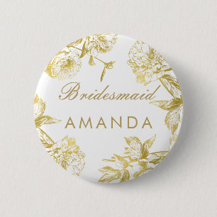 Elegant Gold Floral Bridesmaid Name Tag 6 Cm Round Badge
