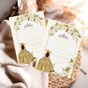 Elegant Gold Floral Butterfly Quinceanera