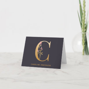 Elegant Gold Floral C Monogram Chic Personalised Note Card