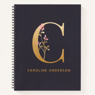 Elegant Gold Floral C Monogram Chic Personalised Notebook