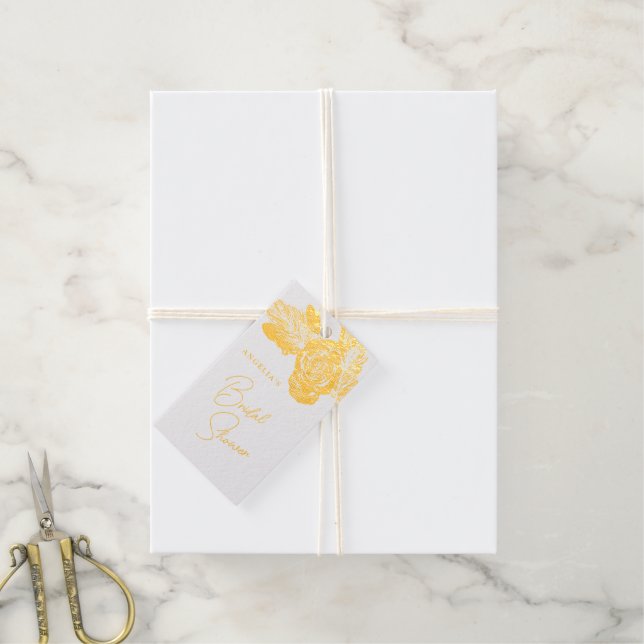 Elegant Gold Floral Composition Foil Gift Tag (With Twine)