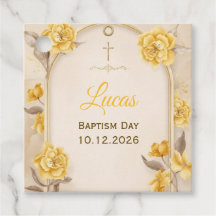 Elegant Gold Floral Cross Baby Baptism Square