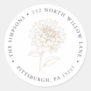 Elegant Gold Floral Dahlia Return Address  Classic Round Sticker
