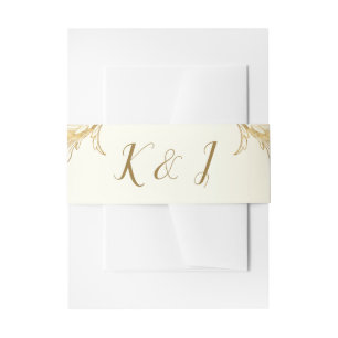 Elegant Gold Floral Damask Script Monogram Wedding Invitation Belly Band