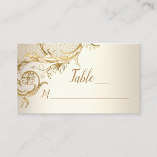 Elegant Gold Floral Damask Script Monogram Wedding Place Card