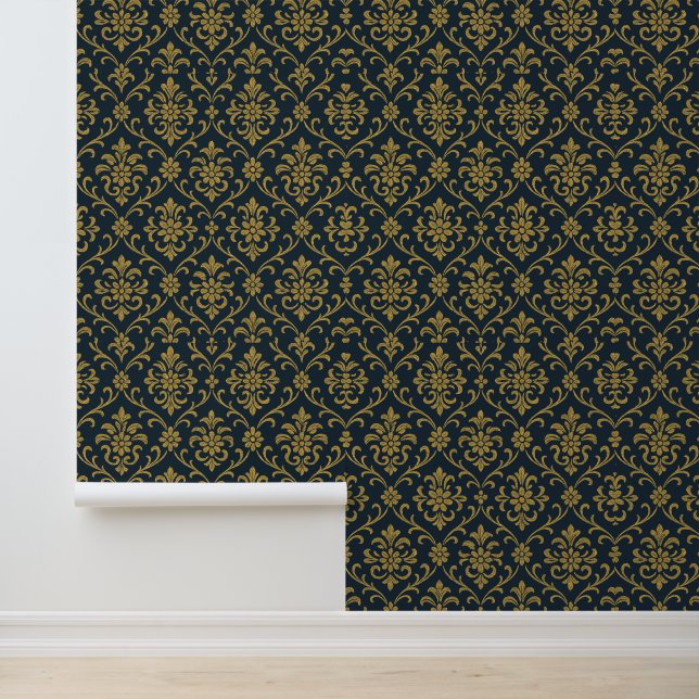 Elegant Gold Floral Damask Wallpaper (Application)