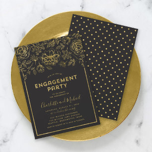 Elegant Gold Floral Engagement Party Invitation