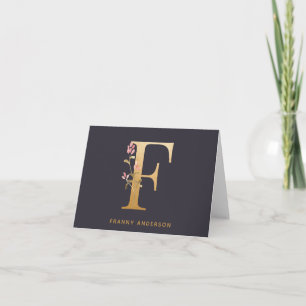 Elegant Gold Floral F Monogram Chic Personalised Note Card