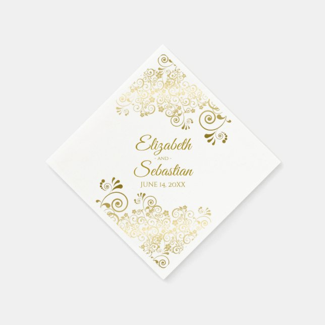 Elegant Gold Floral Filigree Simple Chic Wedding Napkin (Corner)