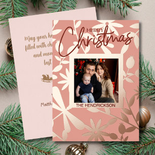 Elegant Gold Floral Frame Christmas Photo Foil Holiday Card