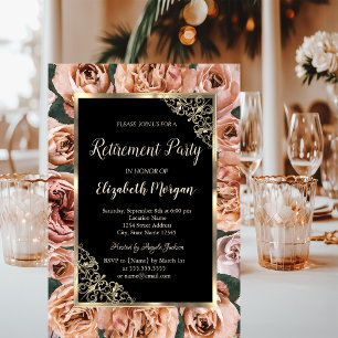 Elegant Gold Floral Frame Roses Retirement  Invitation