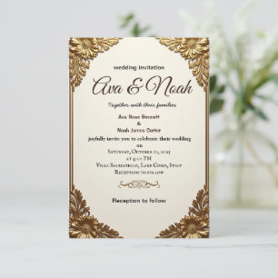 Elegant Gold Floral Frame Wedding Invitation 