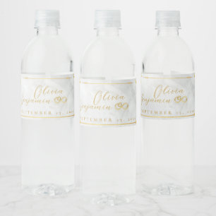 Elegant Gold Floral Frame Wedding Water Bottle Wat Label