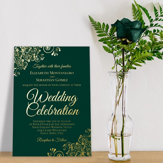 Elegant Gold Floral Frills Emerald Green Wedding (Creator Uploaded)