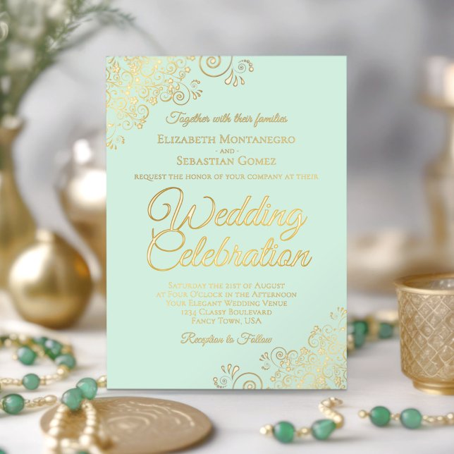 Elegant Gold Floral Frills on Mint Green Wedding (Creator Uploaded)