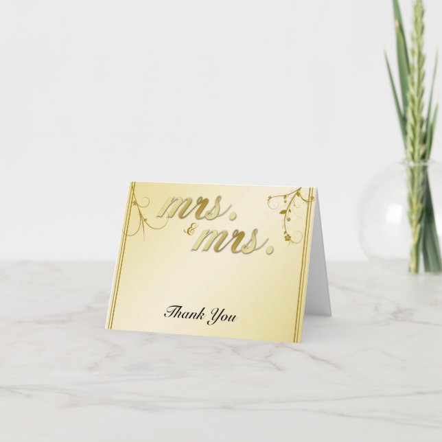 Elegant Gold Floral Gay Wedding Thank You Card (Front)