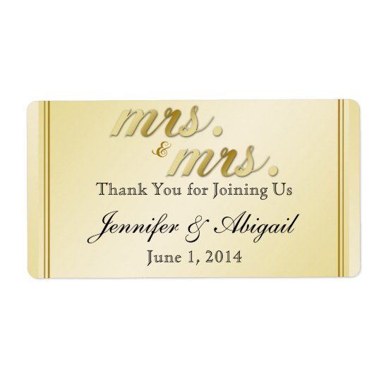 Elegant Gold Floral Gay Wedding Water Bottle Label Shipping Label