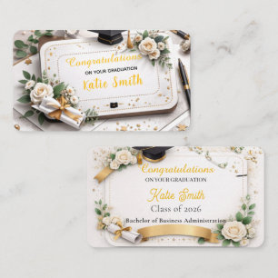 Elegant Gold Floral Graduation Congratulations Business Card