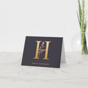 Elegant Gold Floral H Monogram Chic Personalised Note Card