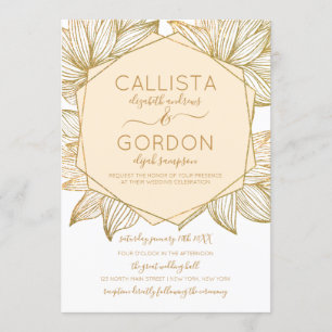 Elegant Gold Floral Hexagon Terrarium Wedding Invitation
