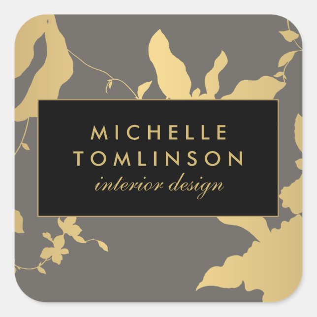 Elegant Gold Floral III Personalised Stickers (Front)