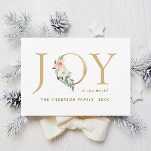 Elegant Gold Floral Joy Christmas Holiday Card
