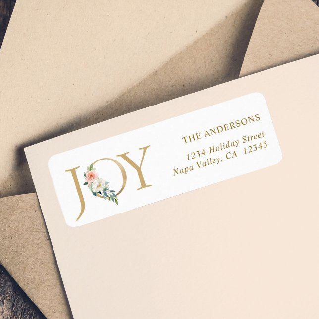 Elegant Gold Floral Joy Holiday Return Address Label (Creator Uploaded)