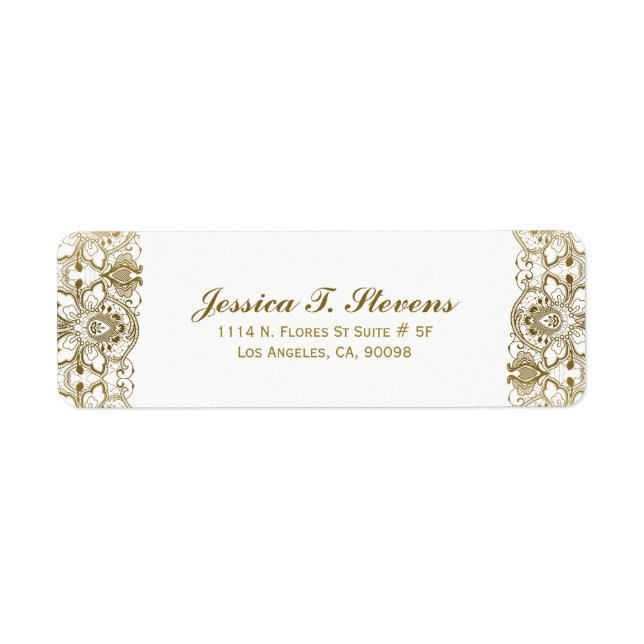 Elegant gold floral lace return address label (Front)