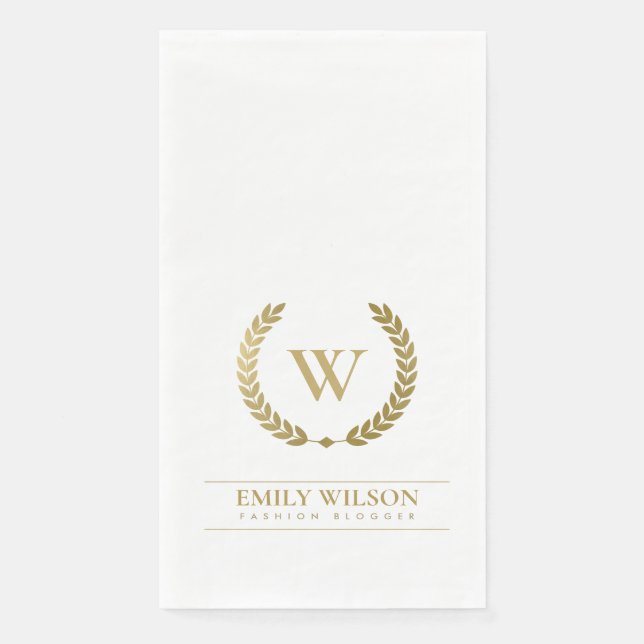 ELEGANT GOLD FLORAL LAUREL WREATH INITIAL MONOGRAM NAPKIN (Front)