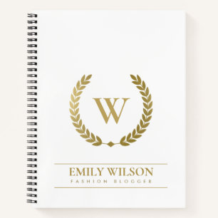 ELEGANT GOLD FLORAL LAUREL WREATH INITIAL MONOGRAM NOTEBOOK