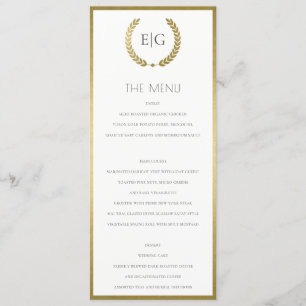 ELEGANT GOLD FLORAL LAUREL WREATH  MONOGRAM  MENU