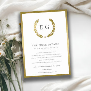 ELEGANT GOLD FLORAL LAUREL WREATH WEDDING DETAIL ENCLOSURE CARD