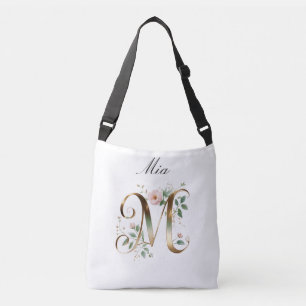 Elegant Gold Floral Letter M Crossbody Bag
