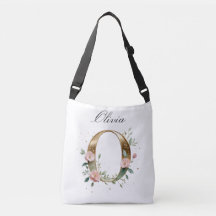 Elegant Gold Floral Letter O Crossbody Bag