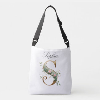 Elegant Gold Floral Letter S Crossbody Bag