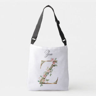Elegant Gold Floral Letter Z Crossbody Bag