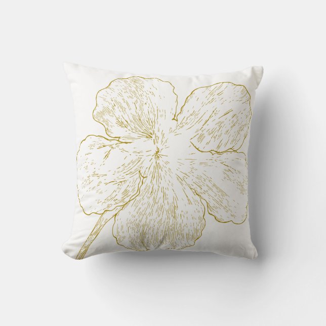 Elegant Gold Floral Line Art Minimalist Cushion (Front)