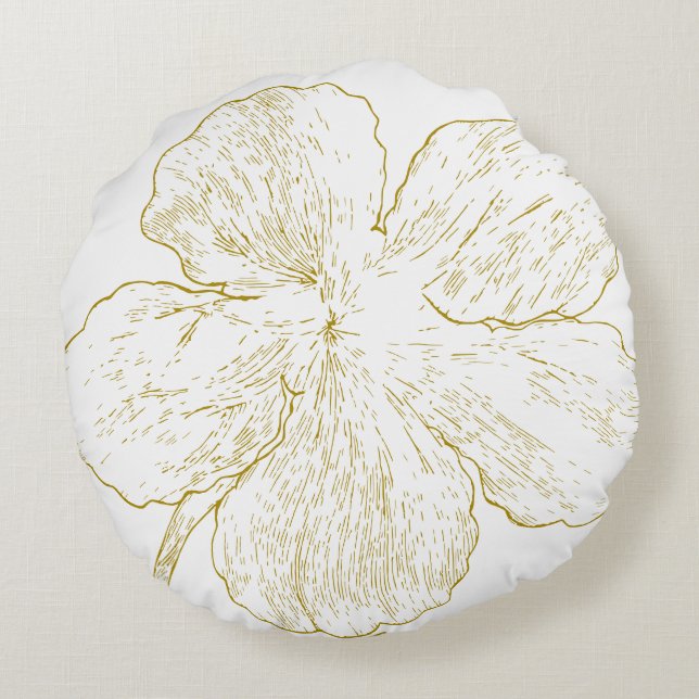 Elegant Gold Floral Line Art Minimalist Round Pill Cushion (Back)