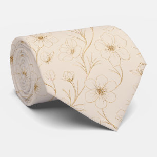Elegant Gold Floral Line Art Seamless Pattern Tie