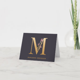 Elegant Gold Floral M Monogram Chic Personalised Note Card