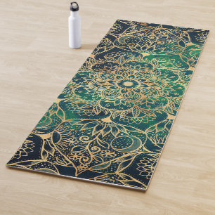 Elegant Gold Floral Mandala Green Blue Design Yoga Mat