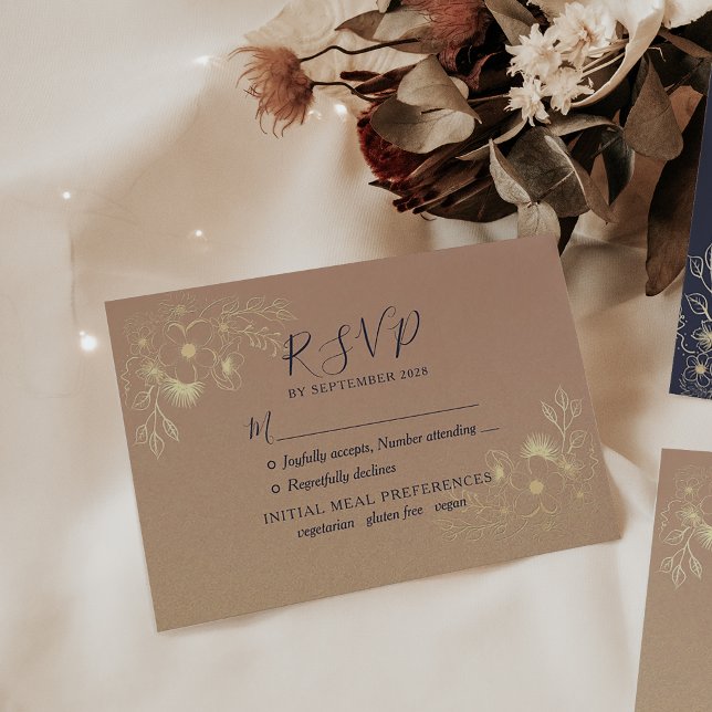 Elegant Gold Floral Modern Wedding RSVP Card (Creator Uploaded)