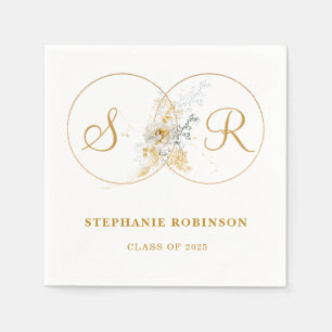 Elegant Gold Floral Monogram 2025 Graduation Napkin