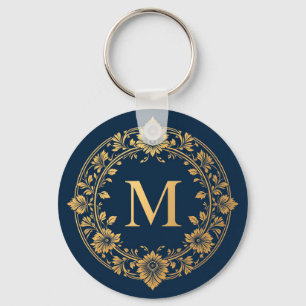 Elegant Gold Floral Monogram Design Key Ring