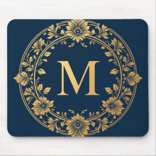 Elegant Gold Floral Monogram Design Mouse Pad