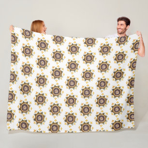 Elegant Gold Floral Mosaic Pattern on White Fleece Blanket