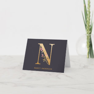 Elegant Gold Floral N Monogram Chic Personalised Note Card