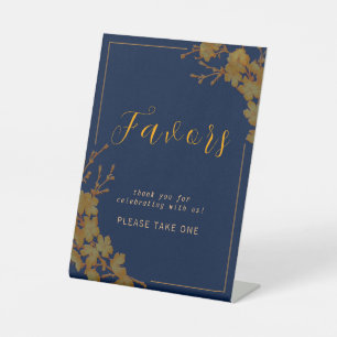 Elegant Gold Floral Navy Blue Favour Sign