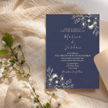 Elegant Gold Floral Navy Blue Wedding