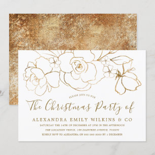 Elegant Gold Floral Office Family Christmas Party Invitation
